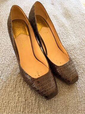 Cole Haan Brown Croc-Embossed Leather Pumps